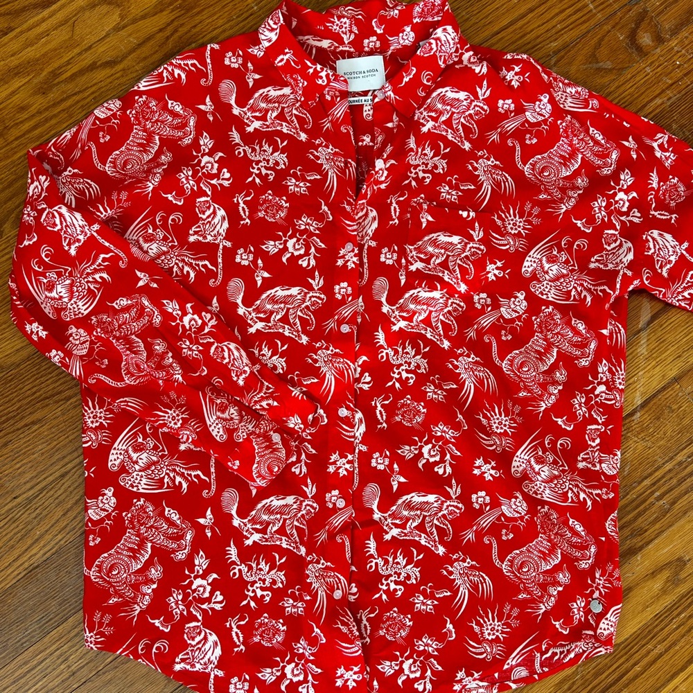 Scotch & Soda Red and White Floral Shirt